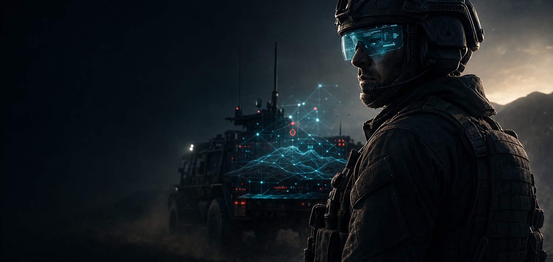 Soldier with a heads-up display supported by an AI assistant